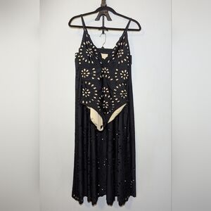 Black + Cream One-Piece Swimsuit + Maxi Skirt Cover-Up w/ Cutouts Women's Sz L*